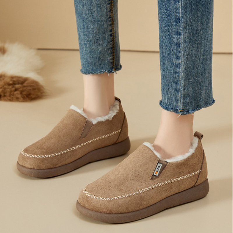 Dames Lage Slip-On Winterboots met Warme Fleece Voering en Dempende Zool