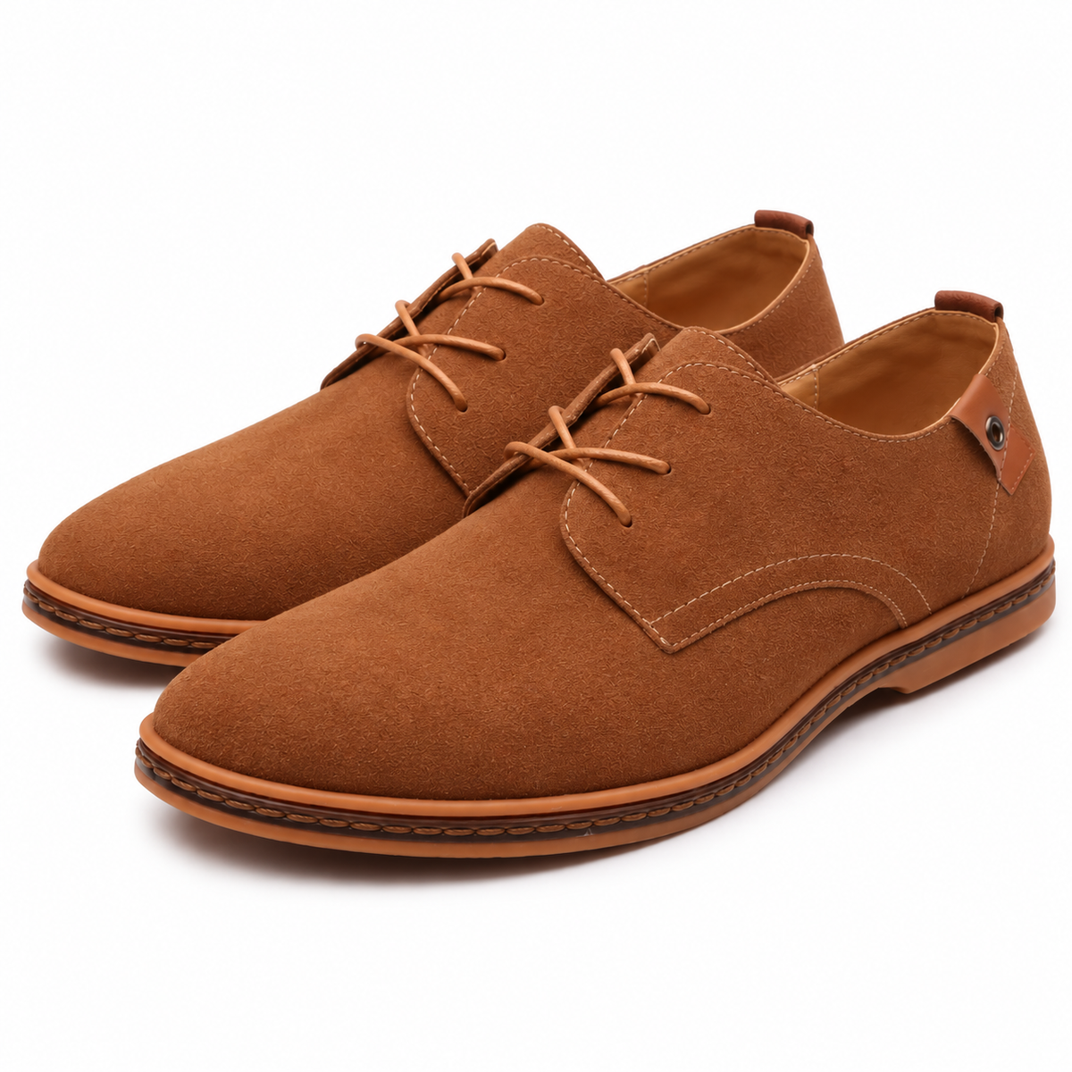 Heren Suède Veterschoenen Derby Lage Hak Gestikte Rand Zakelijk Casual