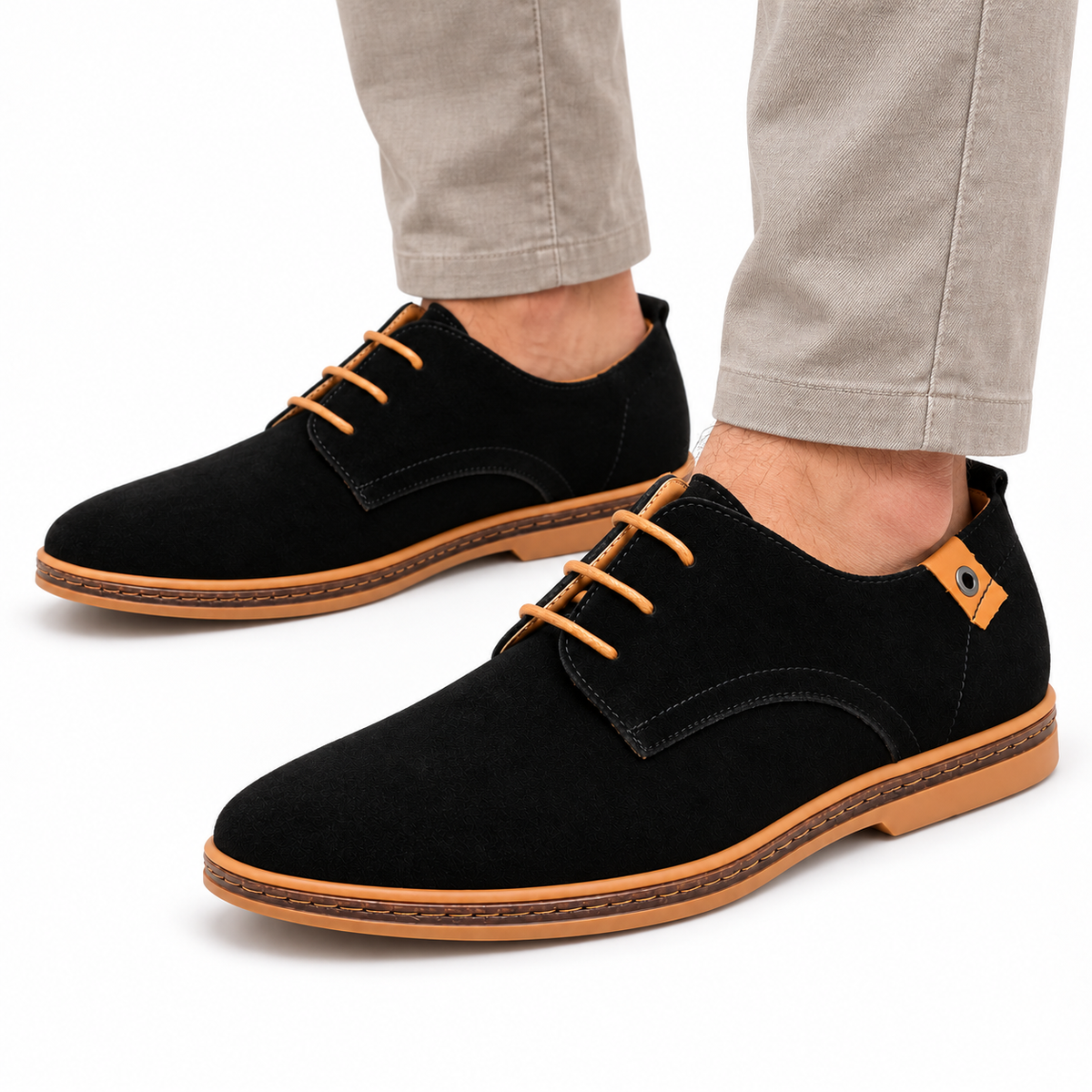 Heren Suède Veterschoenen Derby Lage Hak Gestikte Rand Zakelijk Casual