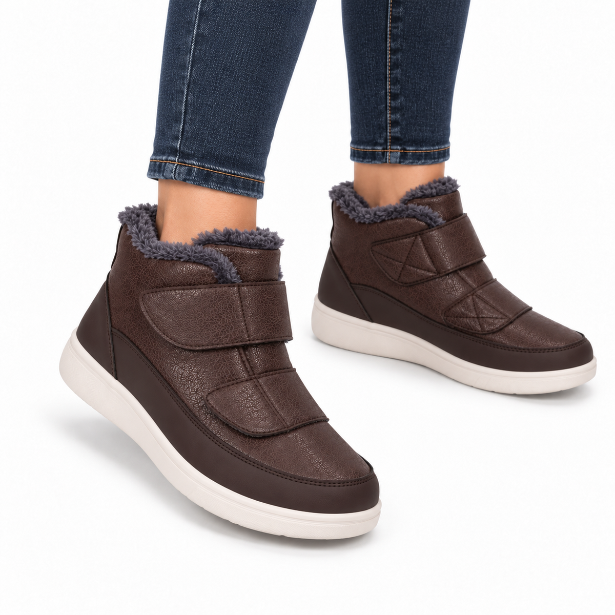 Dames Winter Enkelboots Extra Breed Pluche Voering Dubbele Klittenband