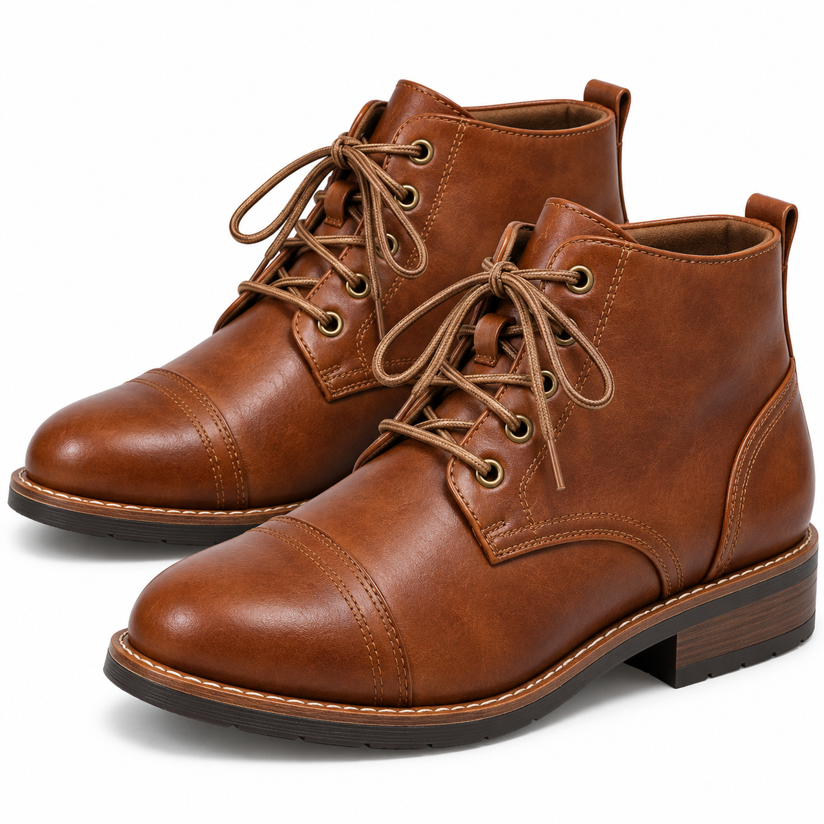 Heren Veterboots Enkelhoog Verweerd Leer Veters Gestikte Rand Casual
