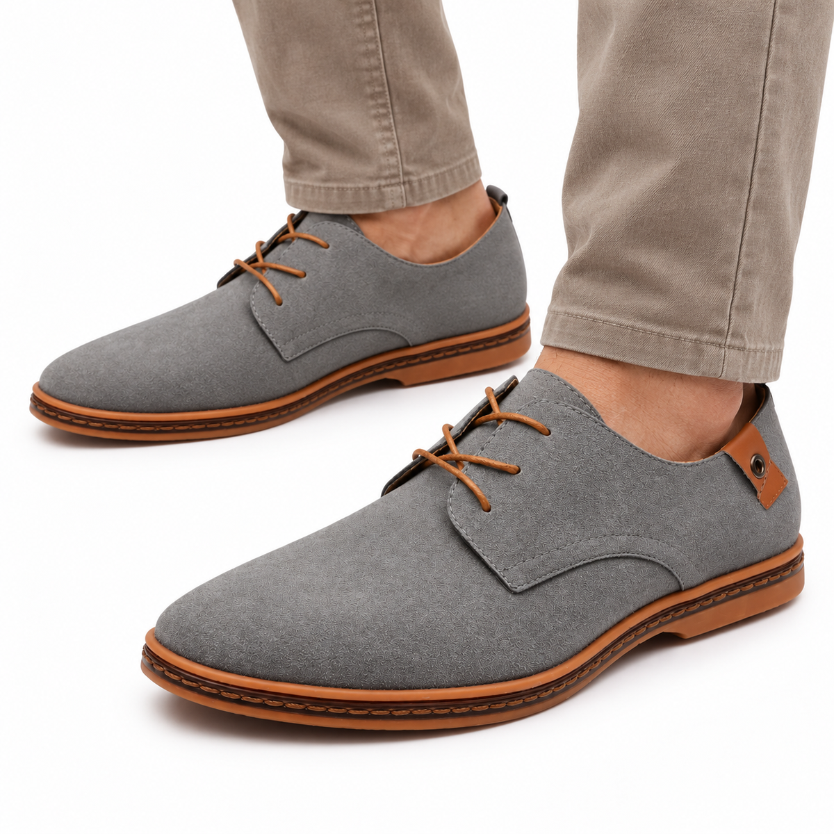 Heren Suède Veterschoenen Derby Lage Hak Gestikte Rand Zakelijk Casual