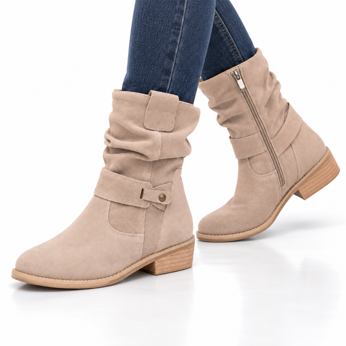 Dames Casual Enkellaarsjes Suèdelook Gesp Zijrits Blokhak Herfst Winter
