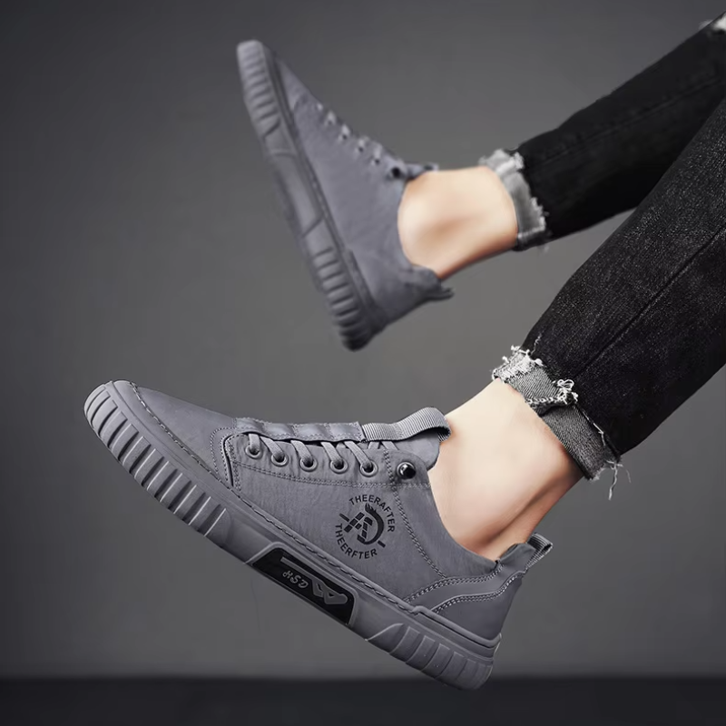 Heren Canvas Sneakers Elastische Veters Lage Snit Geribbelde Zool Casual