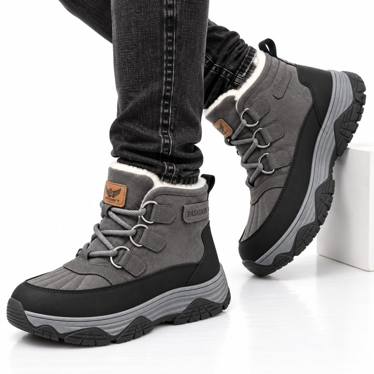 Heren Hoge Snowboots Warm Gevoerd Veters Antislip Dikke Zool Winter