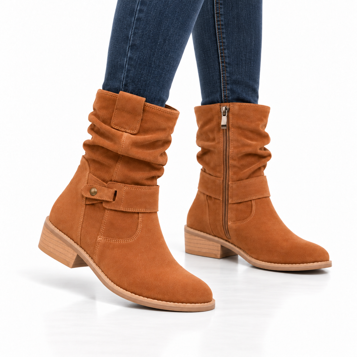 Dames Casual Enkellaarsjes Suèdelook Gesp Zijrits Blokhak Herfst Winter