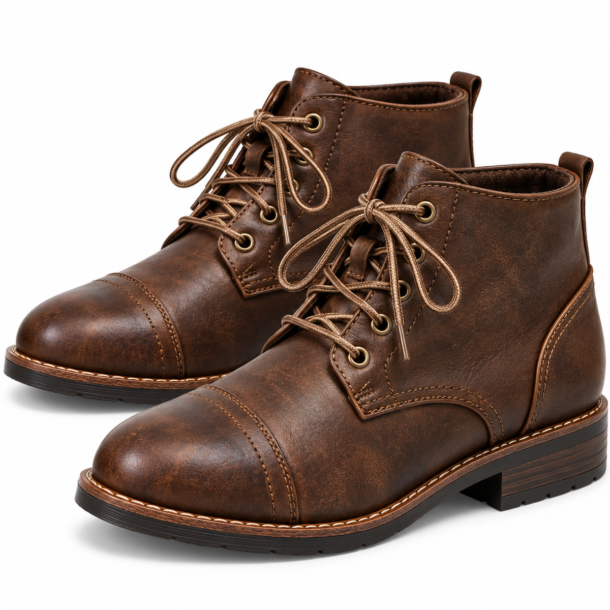 Heren Veterboots Enkelhoog Verweerd Leer Veters Gestikte Rand Casual