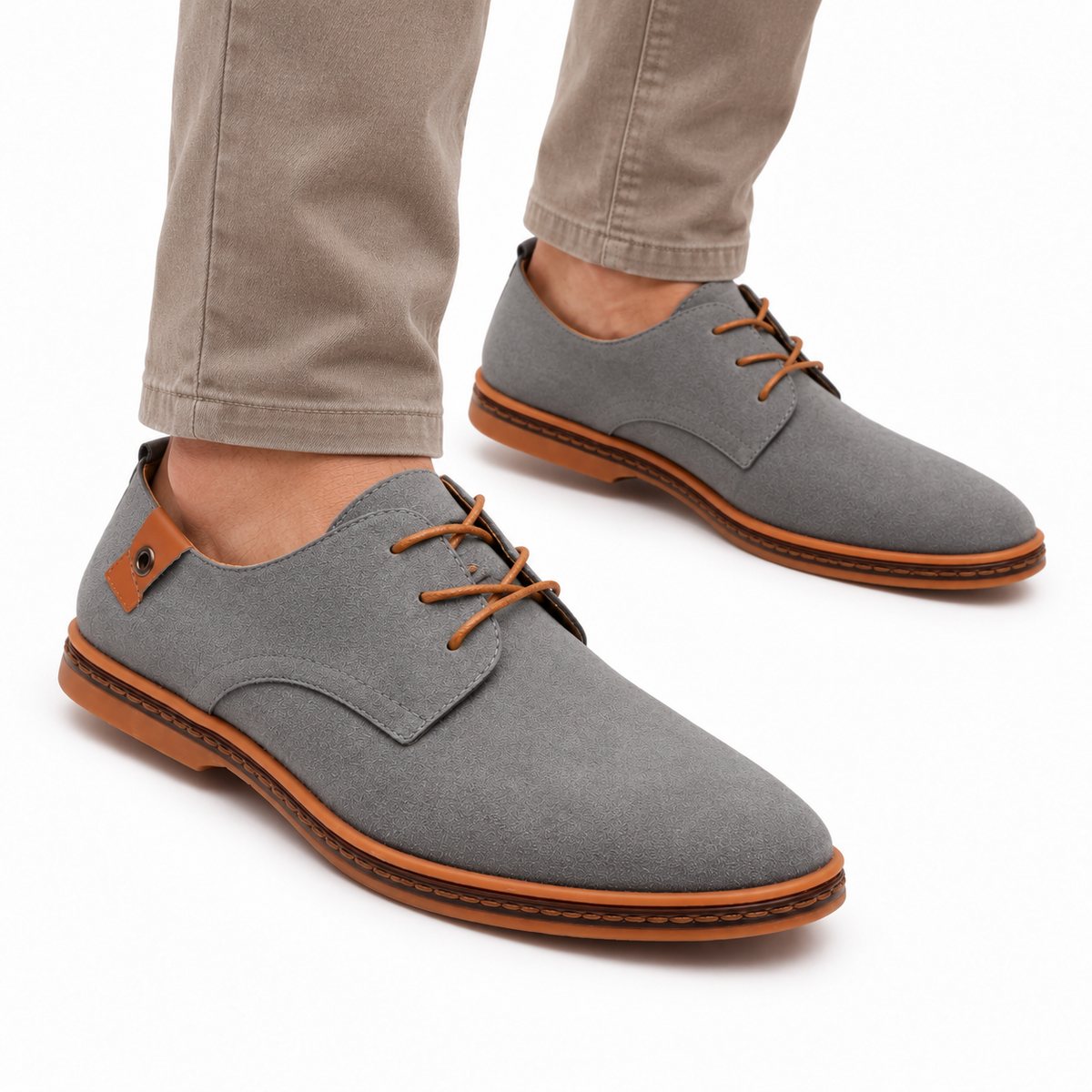 Heren Suède Veterschoenen Derby Lage Hak Gestikte Rand Zakelijk Casual
