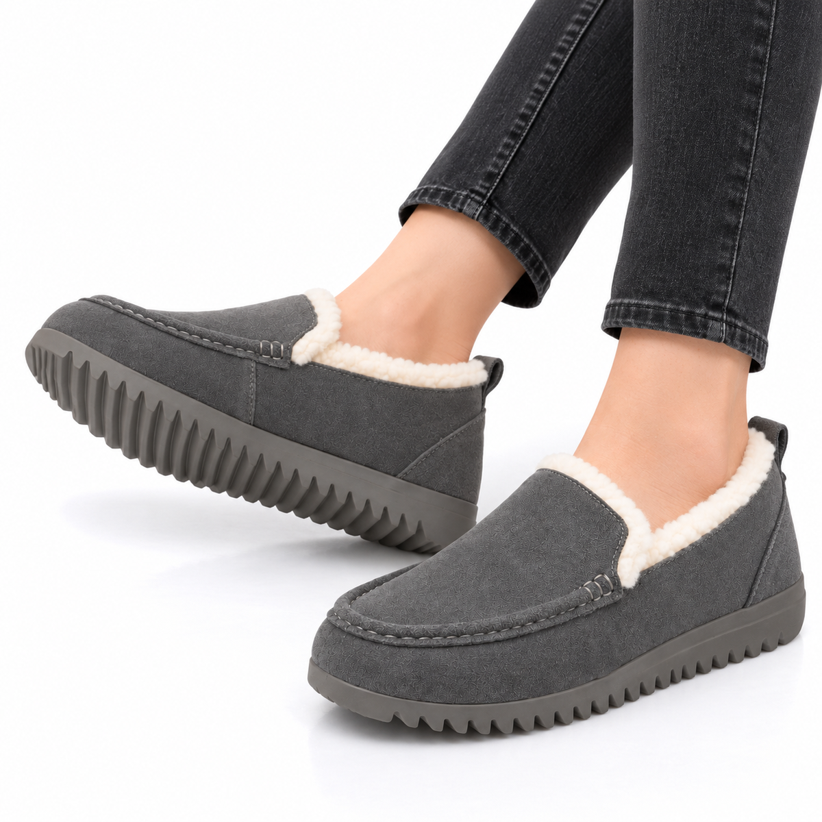 Dames Warm Gevoerde Loafers Mocassin Dikke Zool Antislip Winter