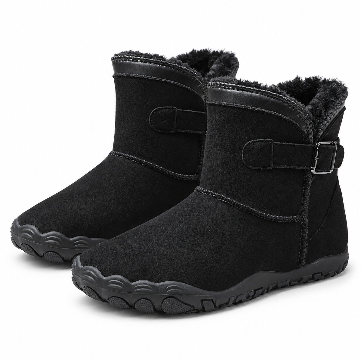 Dames Barefoot Winter Enkelboots Suède Pluche Voering Gesp Antislip Profielzool