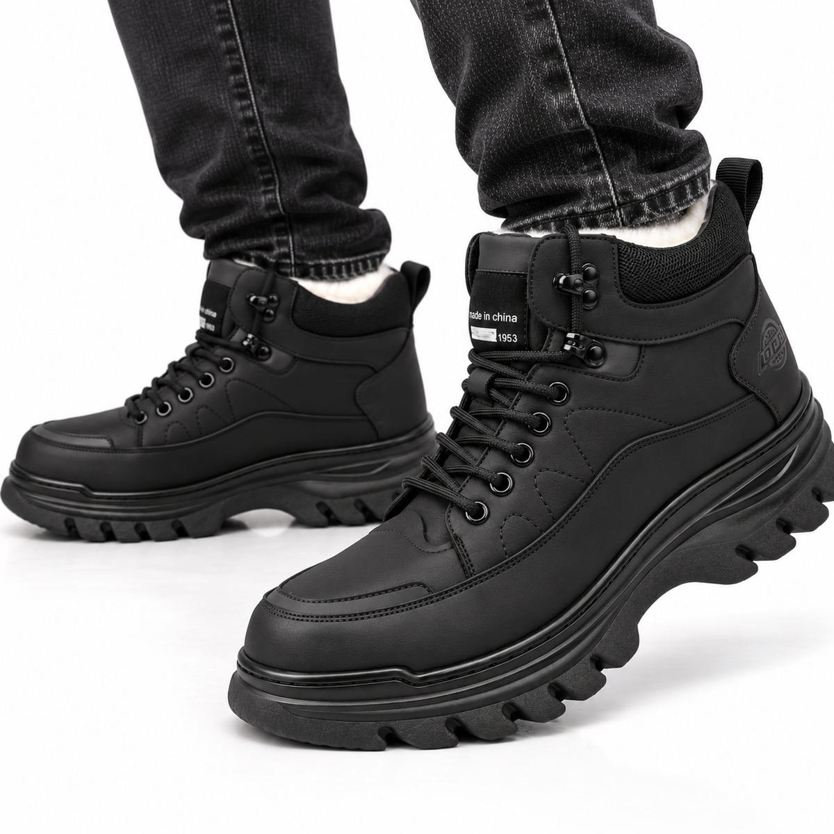 Heren Warme Gevoerde Veterboots Stevig Hoog Antislip Dikke Zool Winter