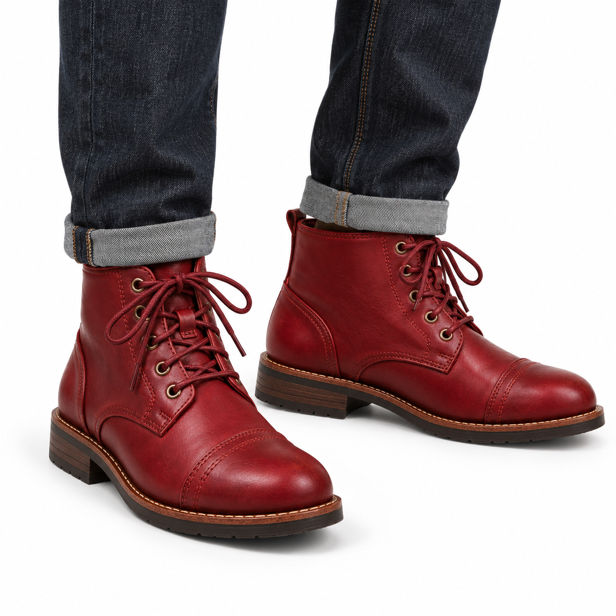 Heren Veterboots Enkelhoog Verweerd Leer Veters Gestikte Rand Casual