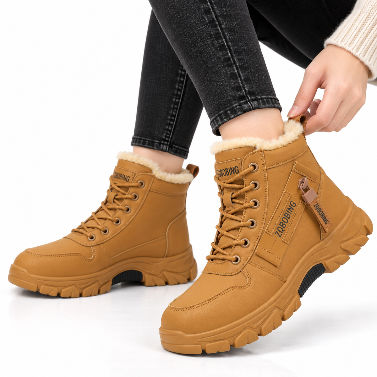 Dames Winterboots Pluche Voering Lederlook Veters Zijrits Platformzool Winter
