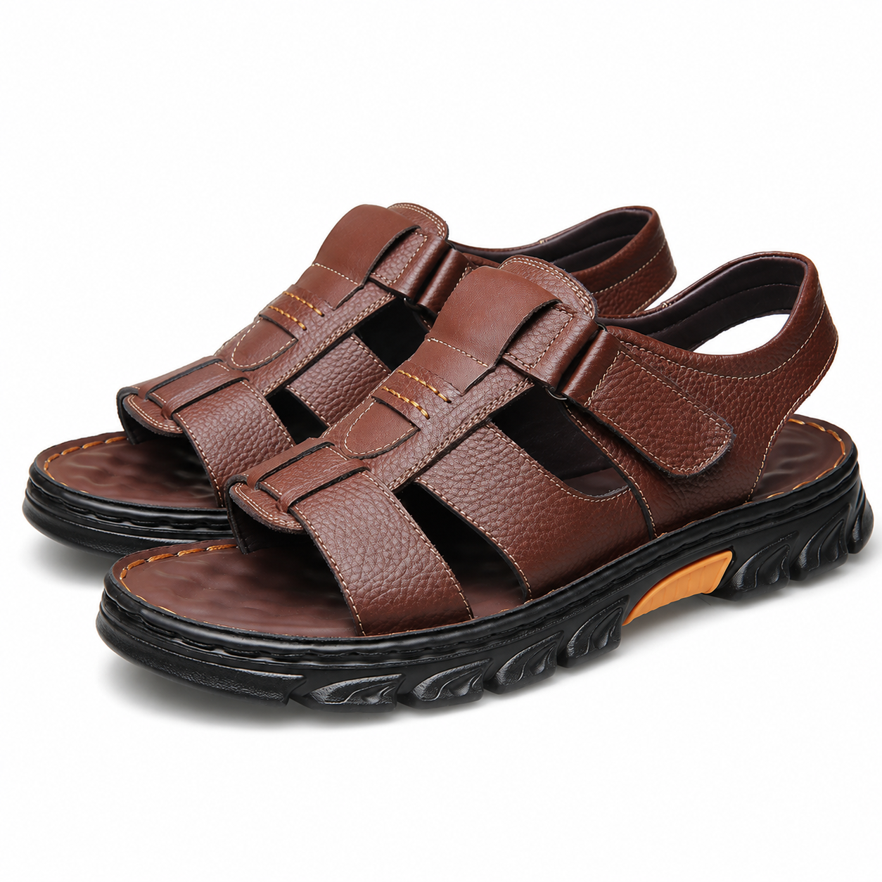Heren Strand Sandalen Romeins Leer Bovenwerk Stevig Antislip Zomer