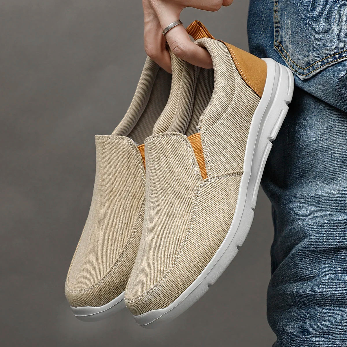 Heren Slip-On Sneakers Casual Dempend Elastisch Lente Zomer