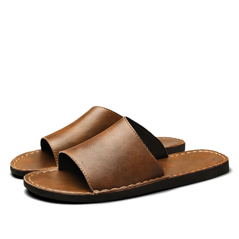 Heren Leren Slippers Platte Zool Instap Antislip Buiten Zomer