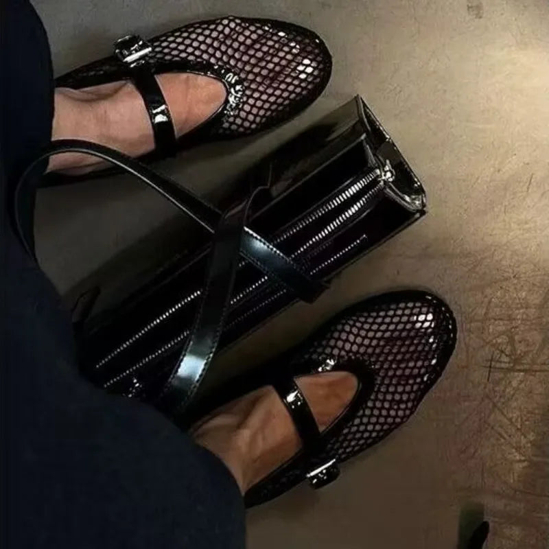 Dames Zwarte Mesh Ballerina’s – Lichte Ademend Instapschoenen voor de Zomer