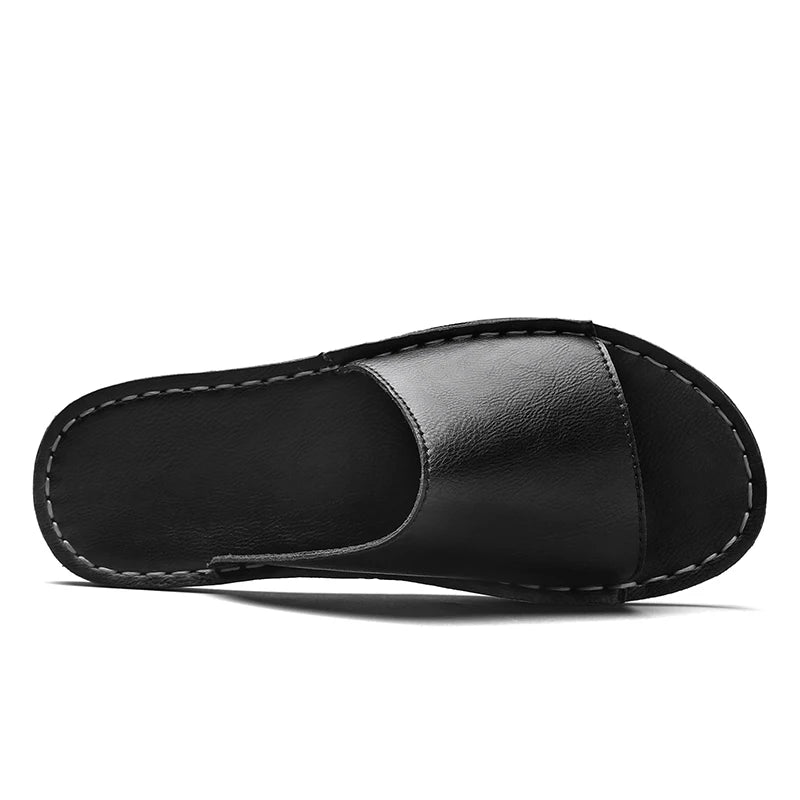 Heren Leren Slippers Platte Zool Instap Antislip Buiten Zomer