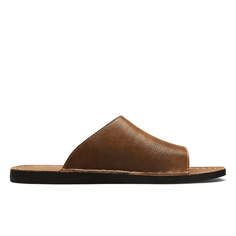 Heren Leren Slippers Platte Zool Instap Antislip Buiten Zomer