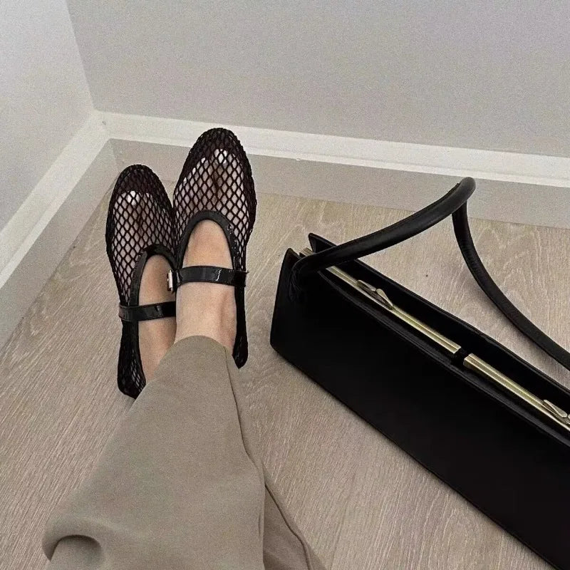 Dames Zwarte Mesh Ballerina’s – Lichte Ademend Instapschoenen voor de Zomer