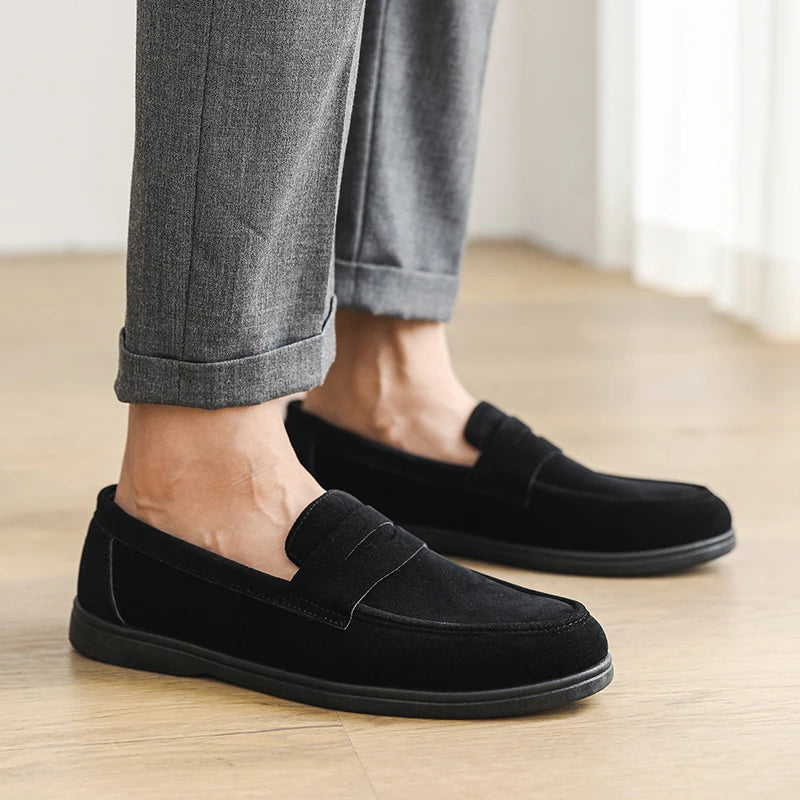 Heren Lage Suède Loafers Casual – Lichtgewicht Comfortabele Instappers