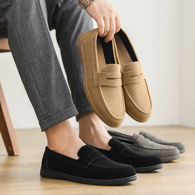 Heren Lage Suède Loafers Casual – Lichtgewicht Comfortabele Instappers