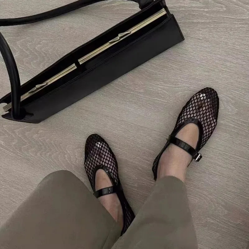 Dames Zwarte Mesh Ballerina’s – Lichte Ademend Instapschoenen voor de Zomer