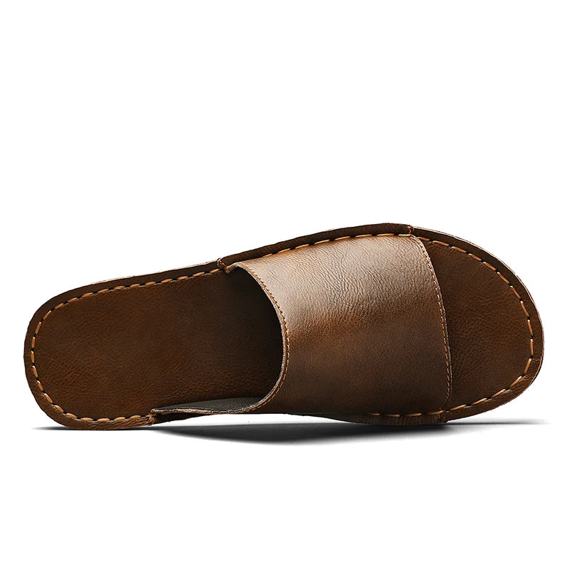 Heren Leren Slippers Platte Zool Instap Antislip Buiten Zomer
