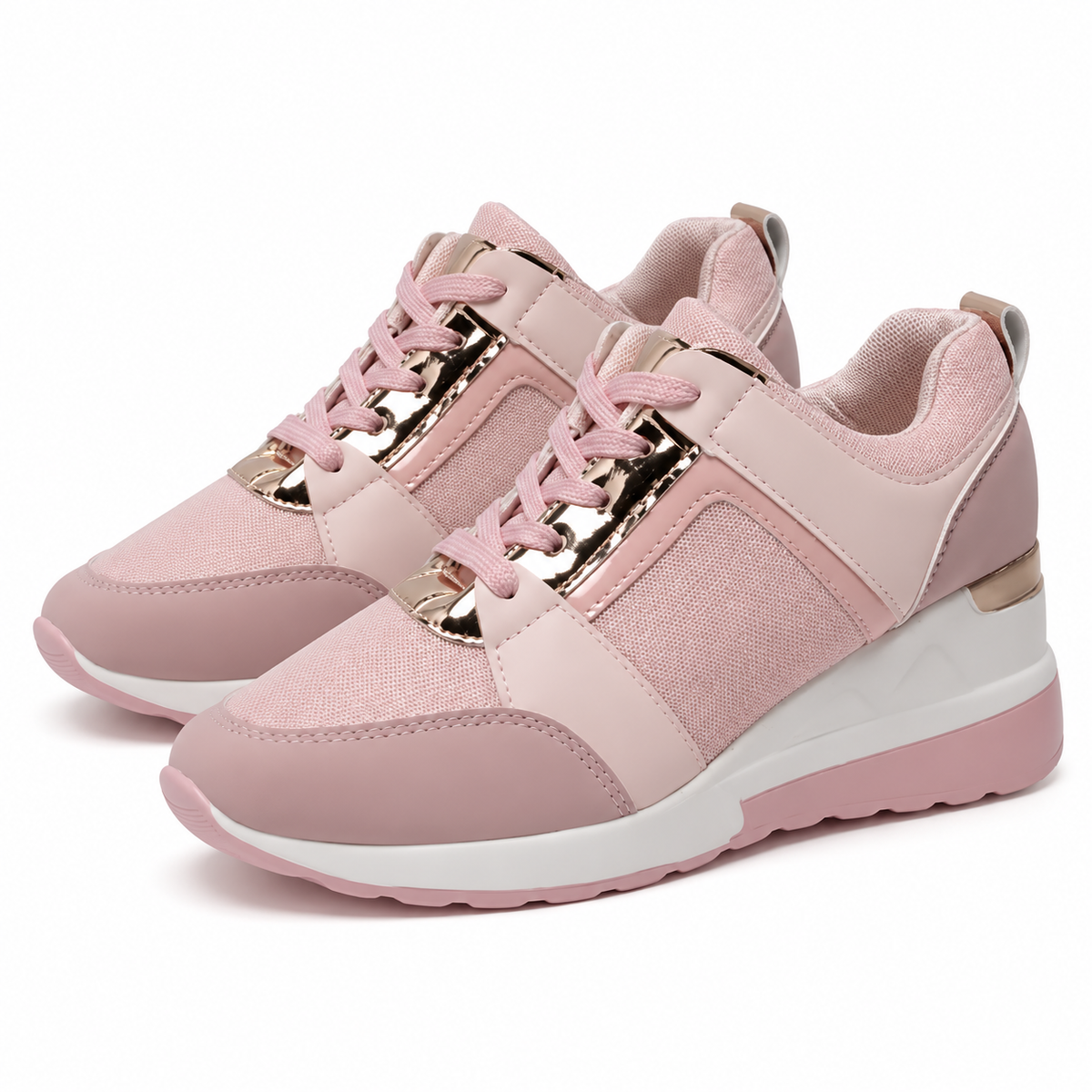 Dames Sneakers Sleehak Geperforeerd Bovenwerk Gouden Detail Veters Lente Zomer
