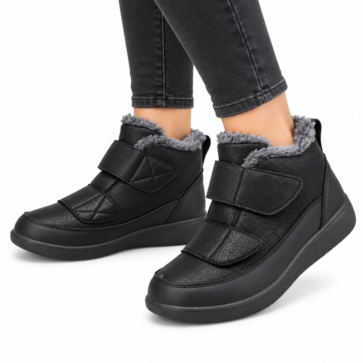 Dames Winter Enkelboots Extra Breed Pluche Voering Dubbele Klittenband