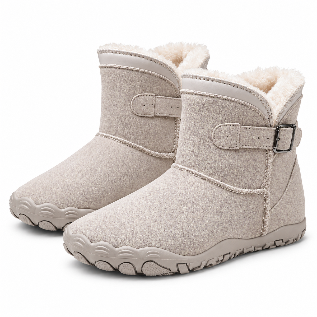 Dames Barefoot Winter Enkelboots Suède Pluche Voering Gesp Antislip Profielzool