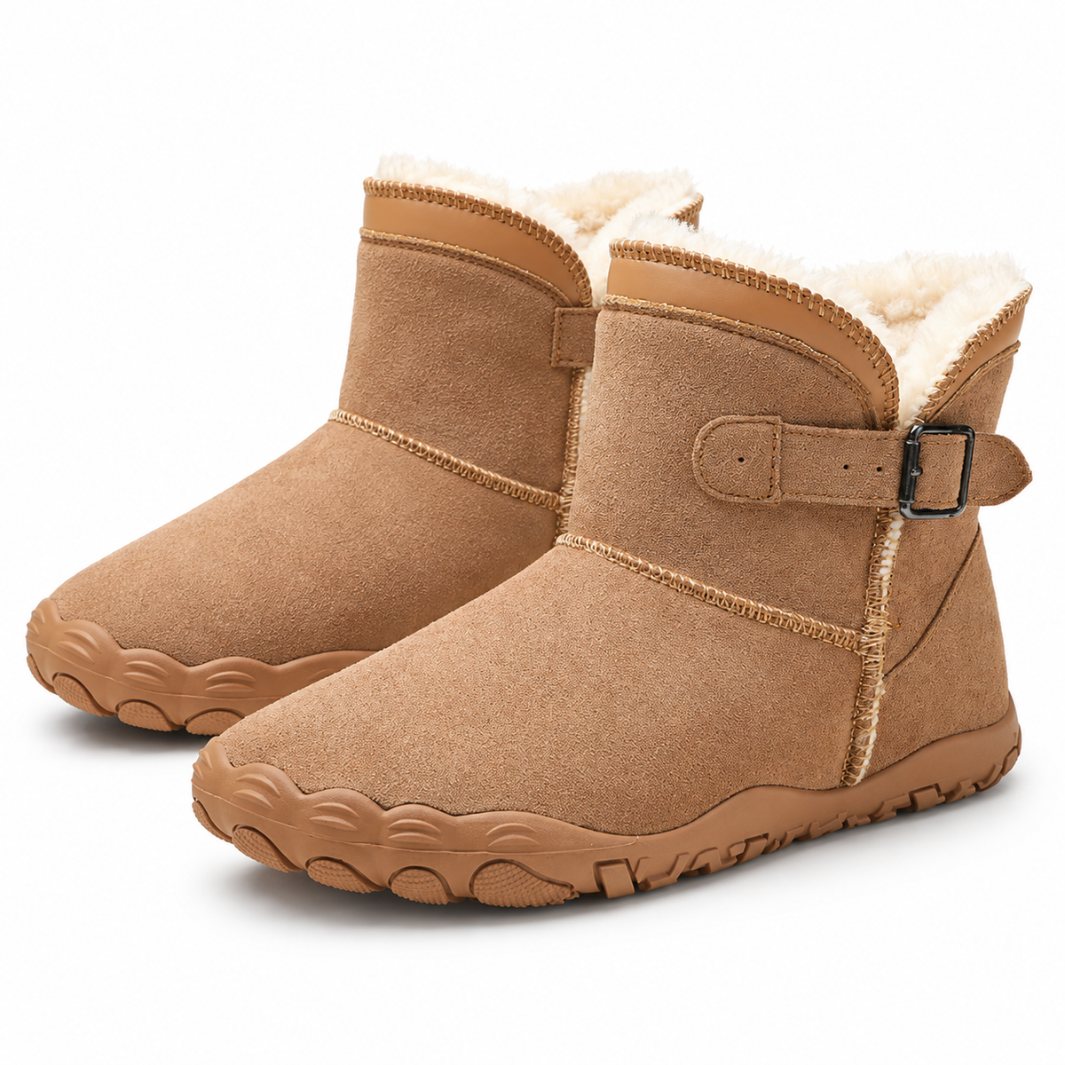 Dames Barefoot Winter Enkelboots Suède Pluche Voering Gesp Antislip Profielzool