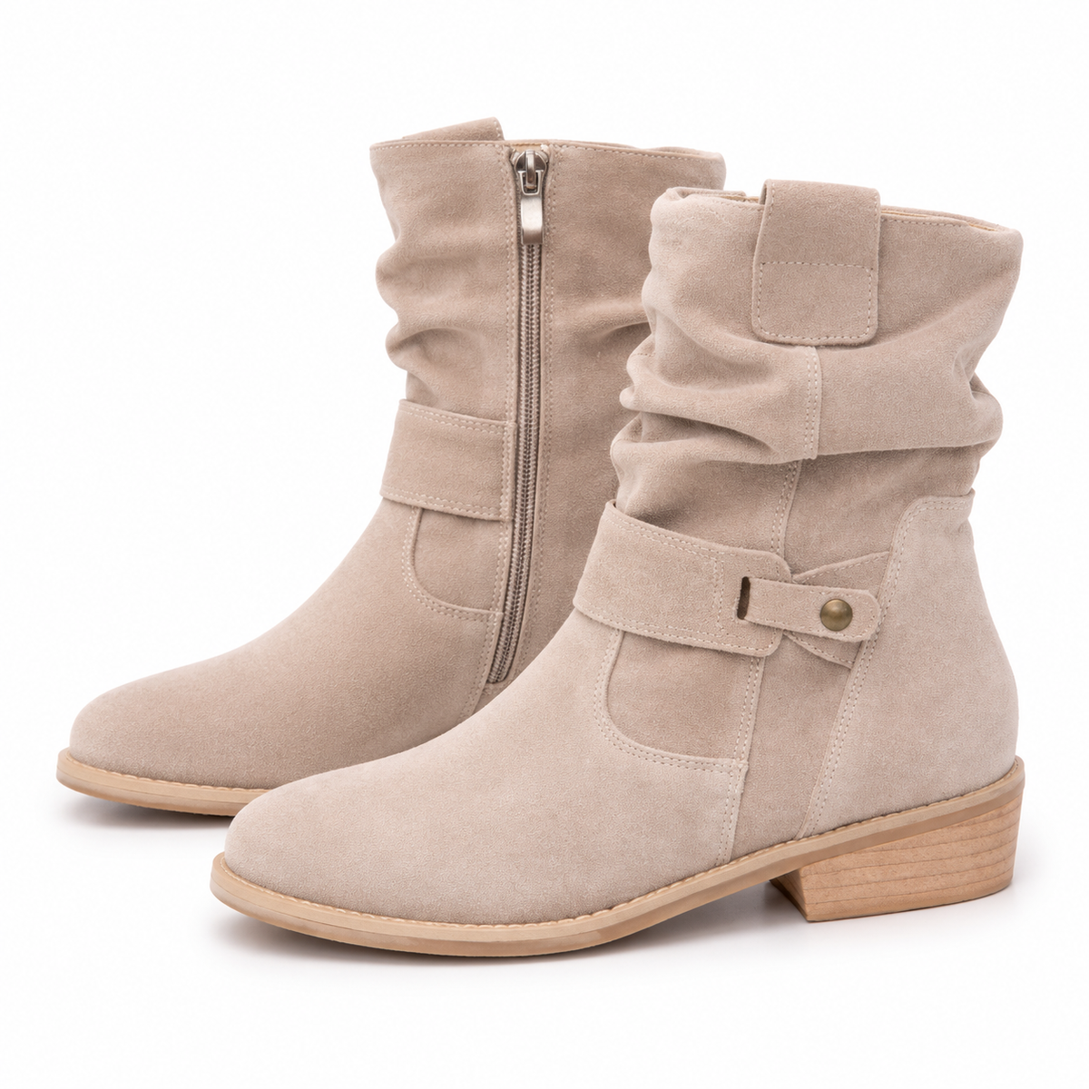Dames Casual Enkellaarsjes Suèdelook Gesp Zijrits Blokhak Herfst Winter