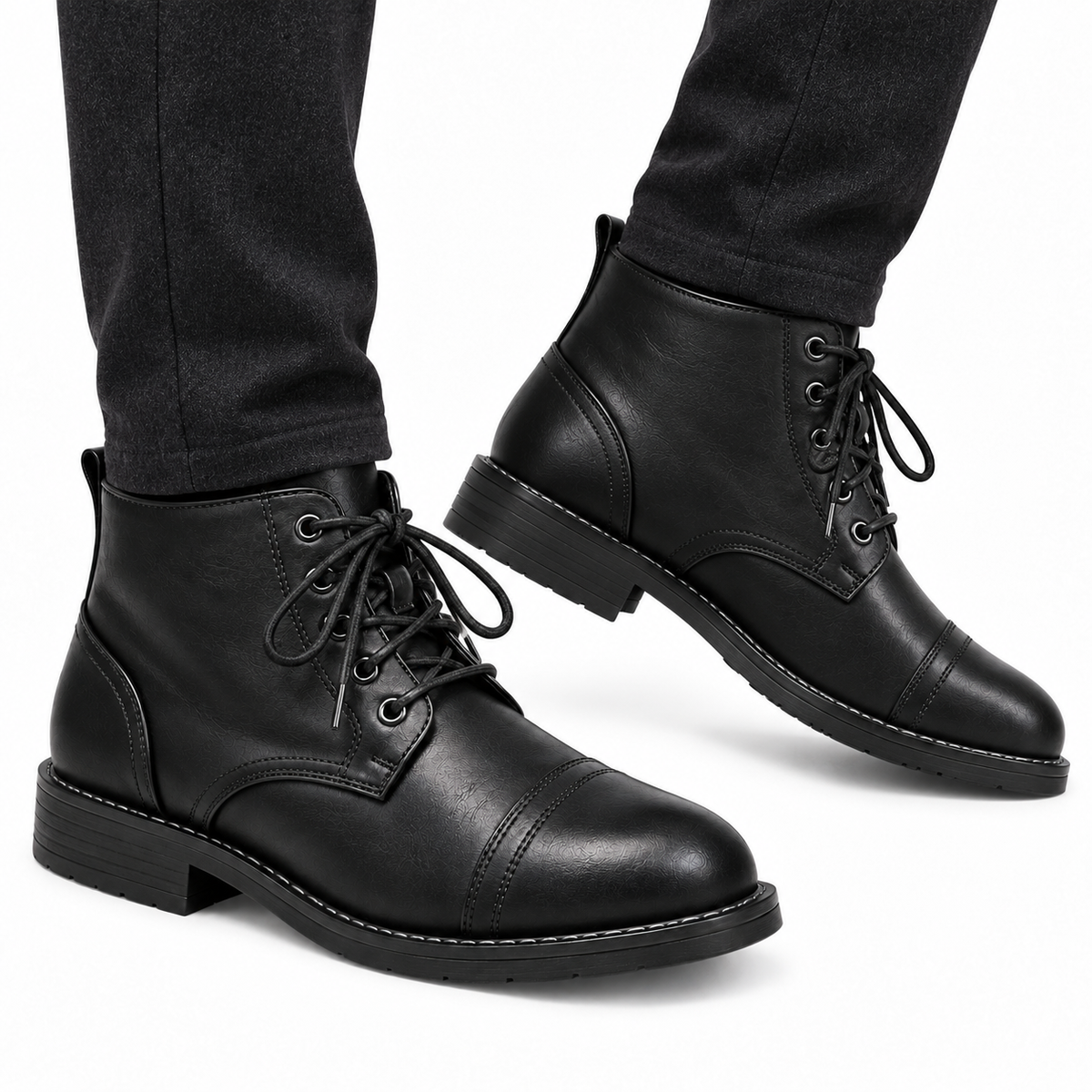 Heren Veterboots Enkelhoog Verweerd Leer Veters Gestikte Rand Casual