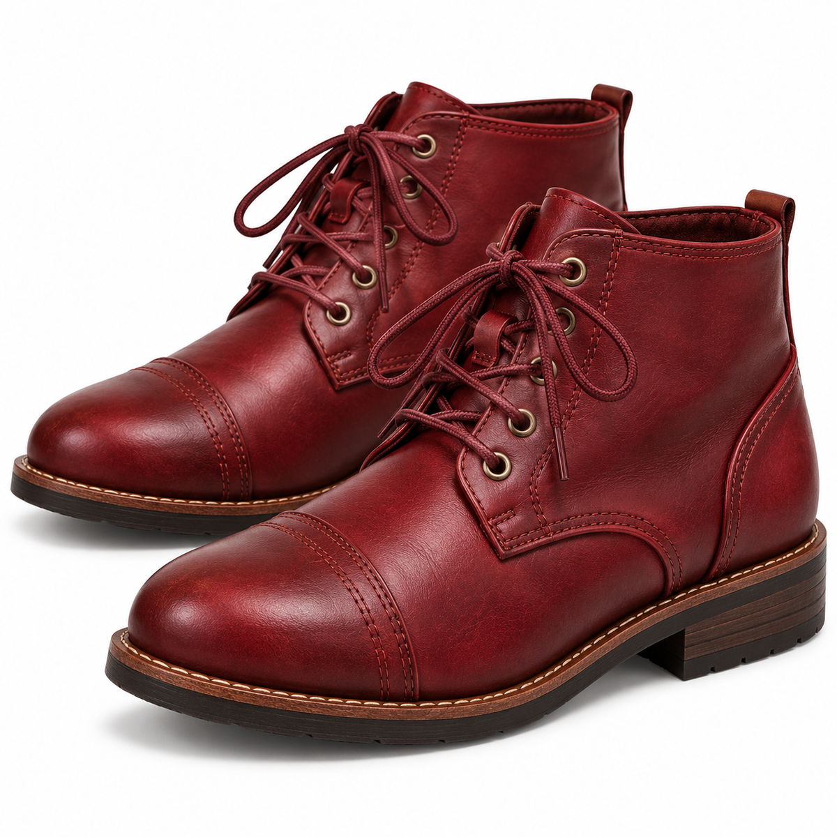 Heren Veterboots Enkelhoog Verweerd Leer Veters Gestikte Rand Casual