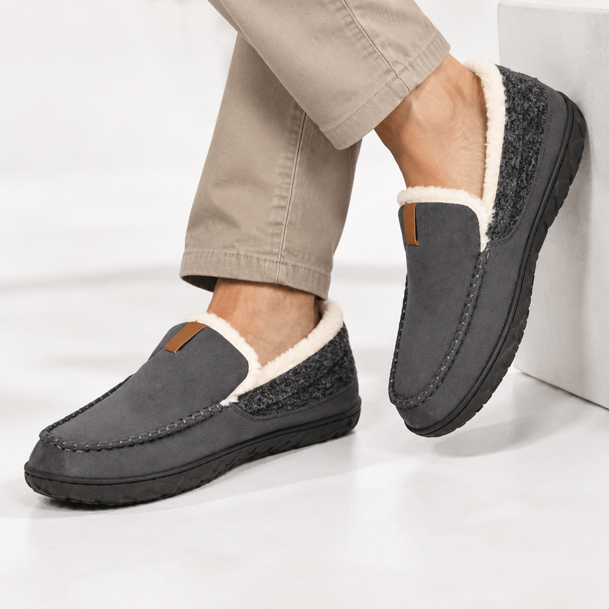 Heren Loafer Pantoffels Warme Huisschoen Voering Antislip Zool Winter