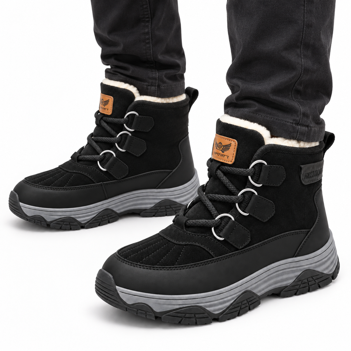 Heren Hoge Snowboots Warm Gevoerd Veters Antislip Dikke Zool Winter