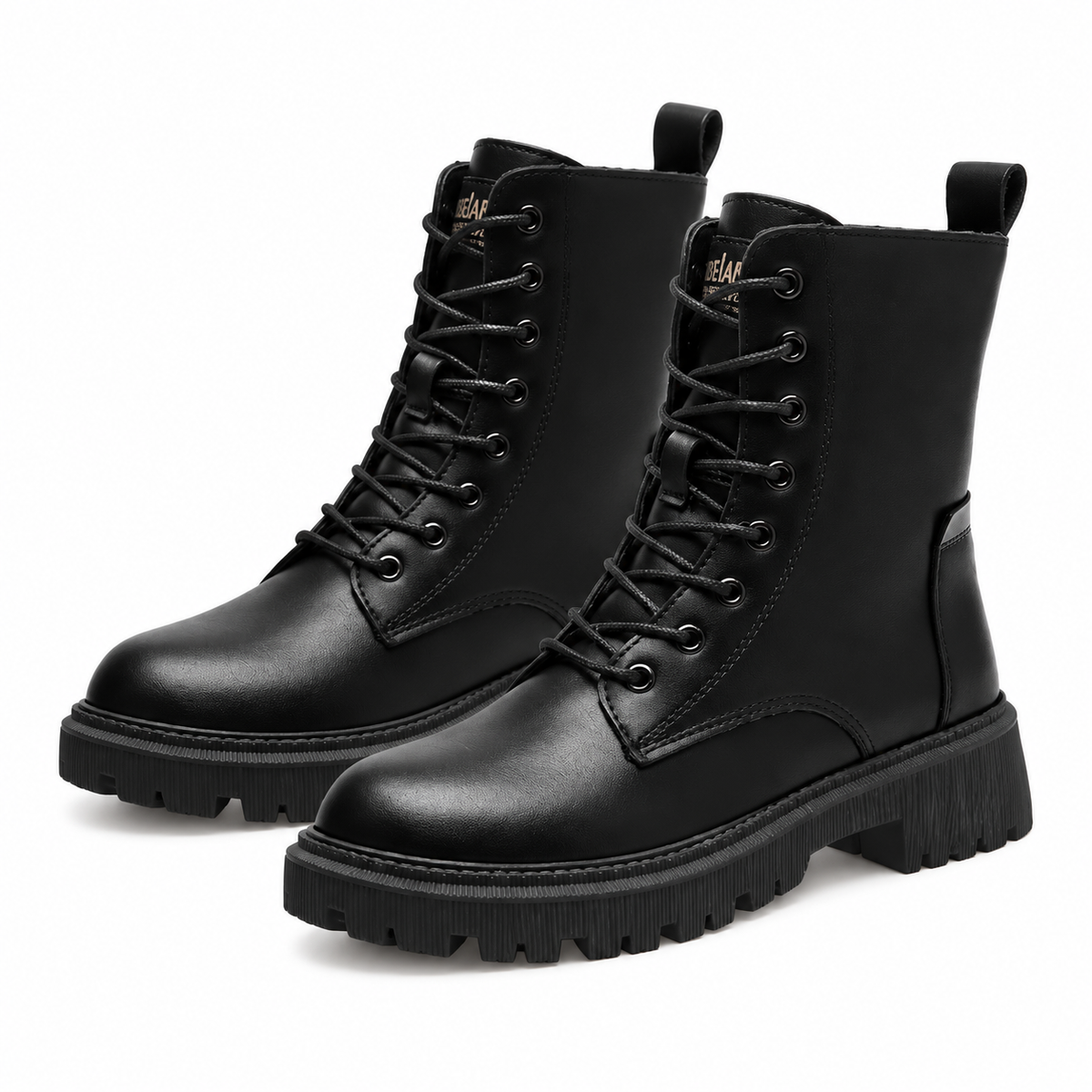 Dames Gevoerde Veterboots Glad Bovenwerk Enkelhoog Grove Profielzool Winter