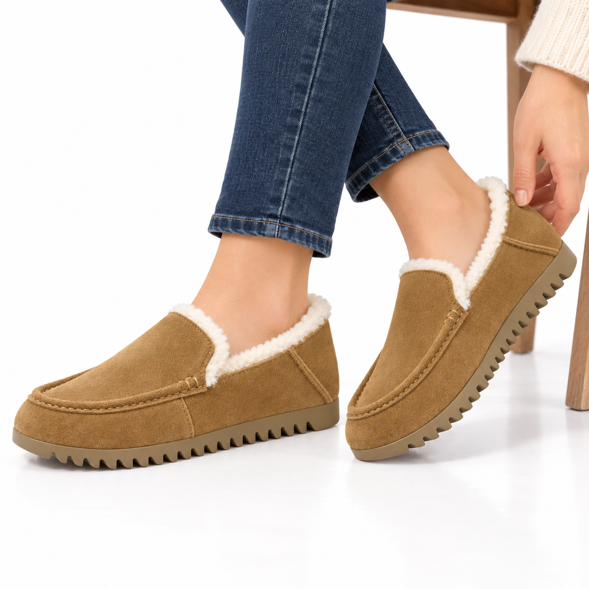 Dames Warm Gevoerde Loafers Mocassin Dikke Zool Antislip Winter