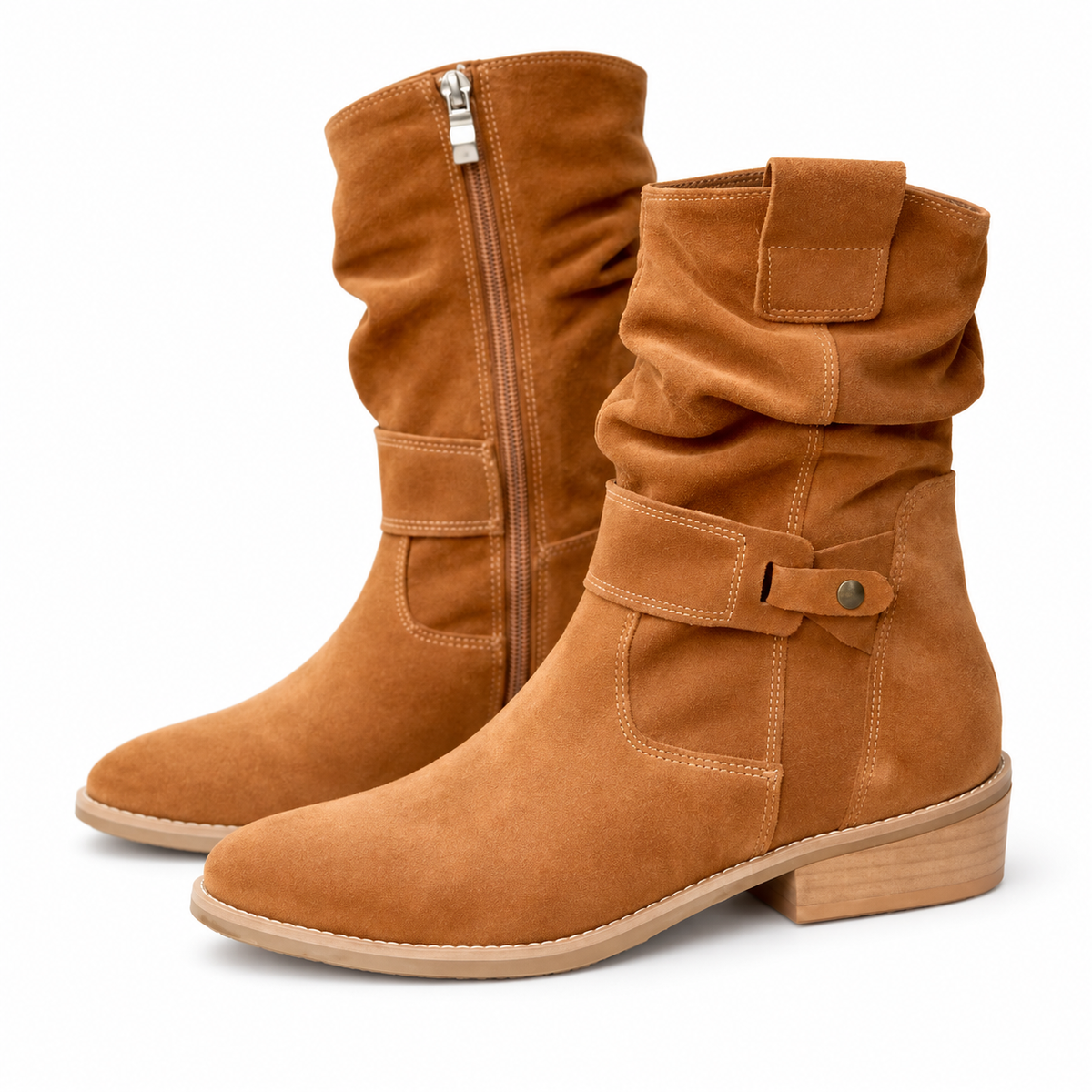 Dames Casual Enkellaarsjes Suèdelook Gesp Zijrits Blokhak Herfst Winter