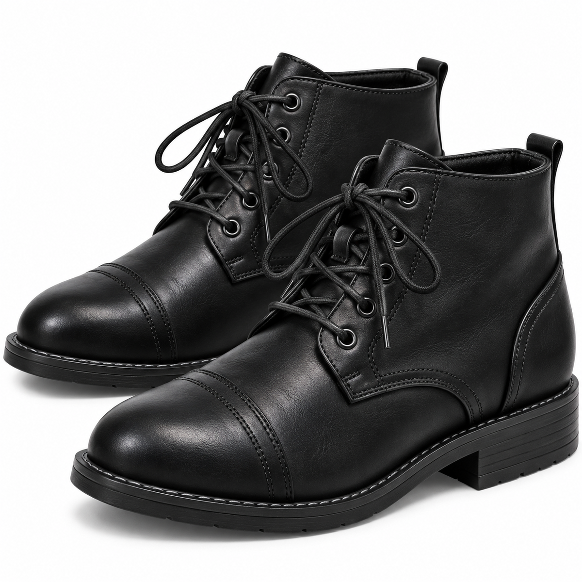 Heren Veterboots Enkelhoog Verweerd Leer Veters Gestikte Rand Casual