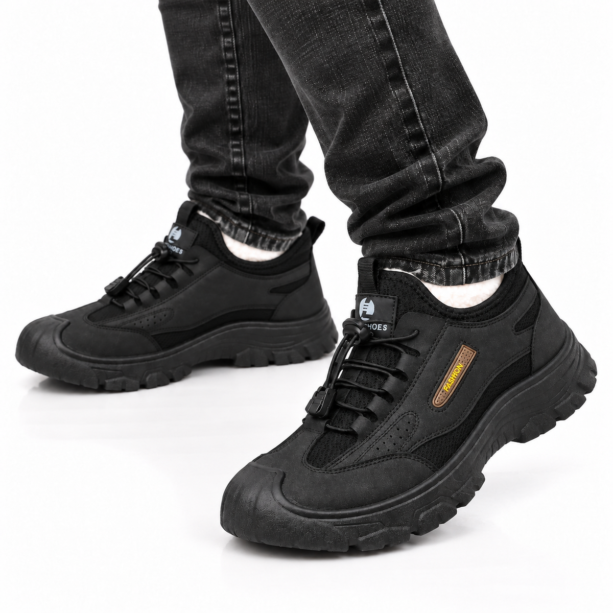 Heren Warme Gevoerde Sneakers Antislip Lichtgewicht Elastische Veters Winter