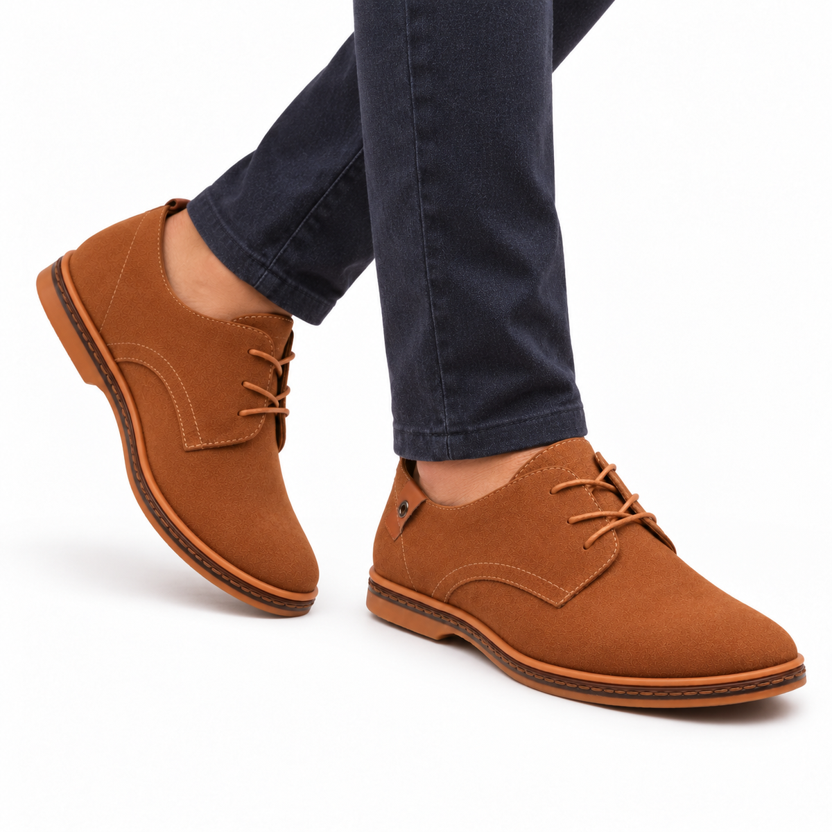Heren Suède Veterschoenen Derby Lage Hak Gestikte Rand Zakelijk Casual