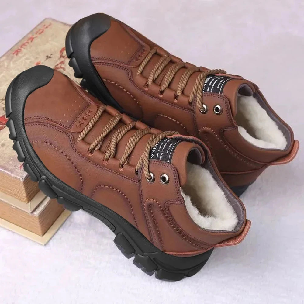 Heren Hoge Gevoerde Sneakers van PU-leer – Warme Herenschoenen voor Herfst en Winter