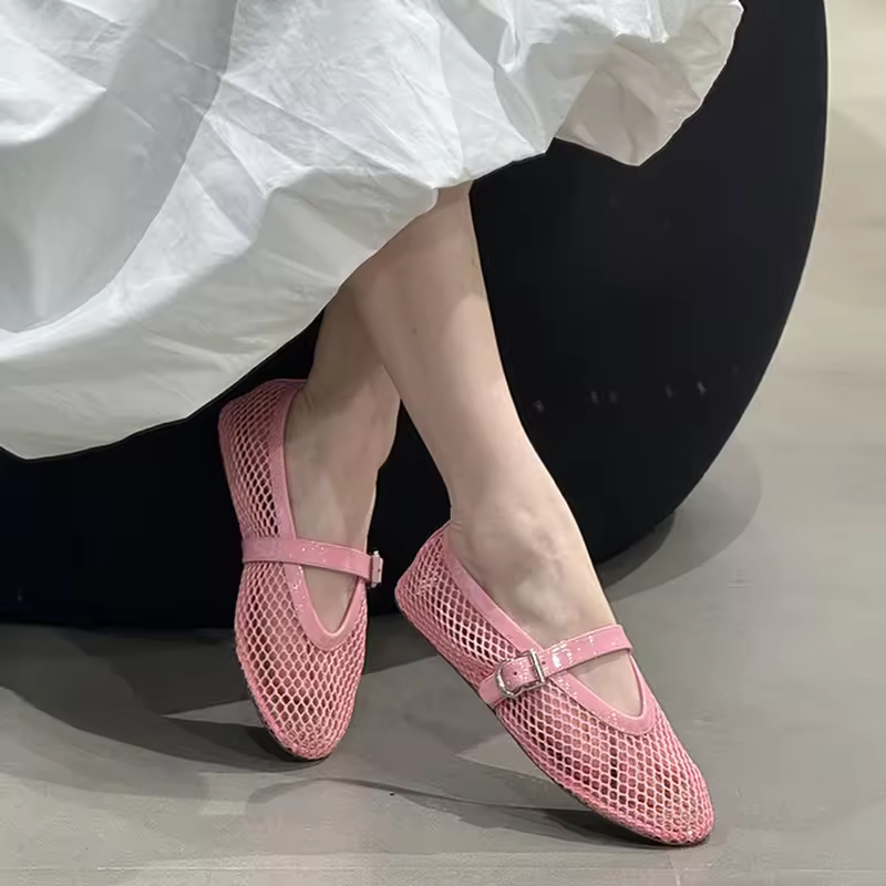 Dames Zwarte Mesh Ballerina’s – Lichte Ademend Instapschoenen voor de Zomer