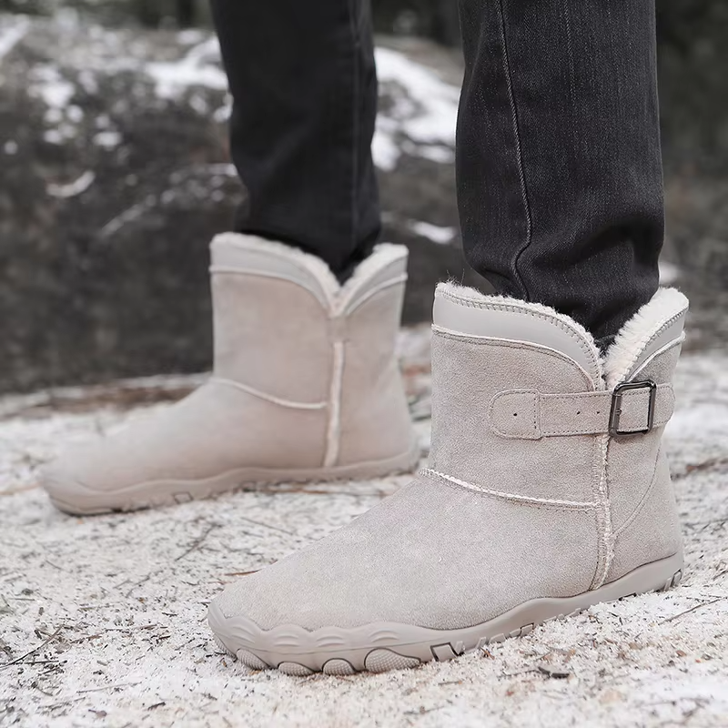 Dames Barefoot Winter Enkelboots Suède Pluche Voering Gesp Antislip Profielzool