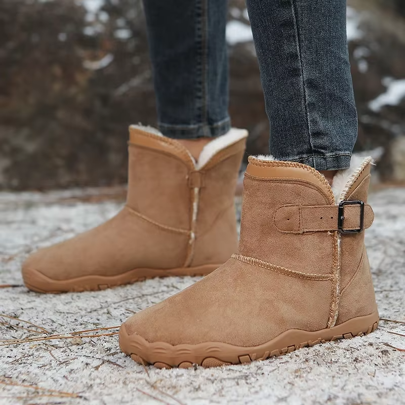 Dames Barefoot Winter Enkelboots Suède Pluche Voering Gesp Antislip Profielzool